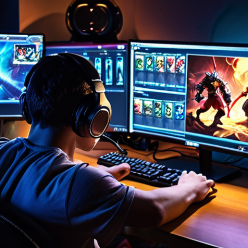 **

"A determined gamer intensely focused on a computer screen, surrounded by energy drinks and strategy guides. The room is dimly lit, highlighting the monitor displaying a complex League of Legends match. Emphasize the concentration and late-night dedication. Consider adding a gaming headset."

**
