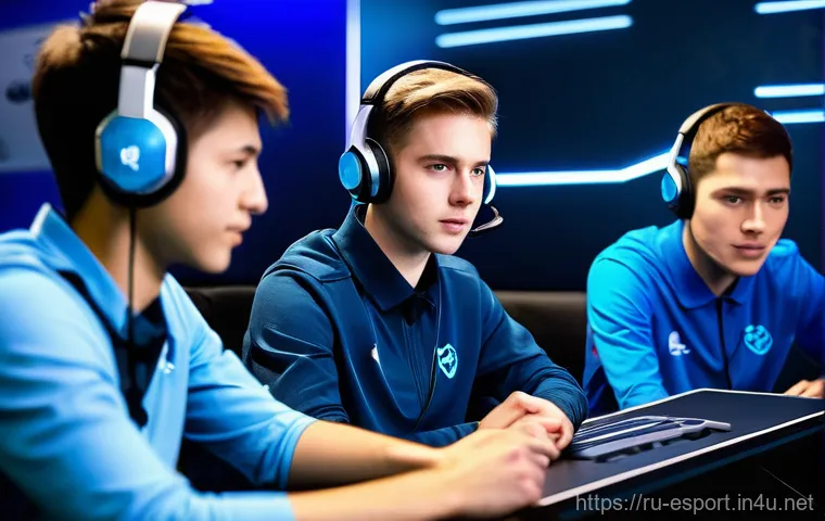 e스포츠의 심리학적 요소 - **A highly detailed shot of a male esports player, in his early twenties, seated in a futuristic gam...