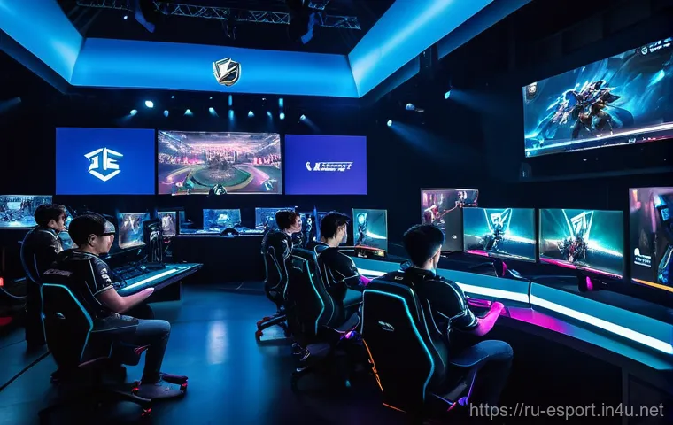 LOL 서머 시즌 일정 - A vibrant, celebratory image of a professional esports team, resembling G2 Esports, on a grand stage...