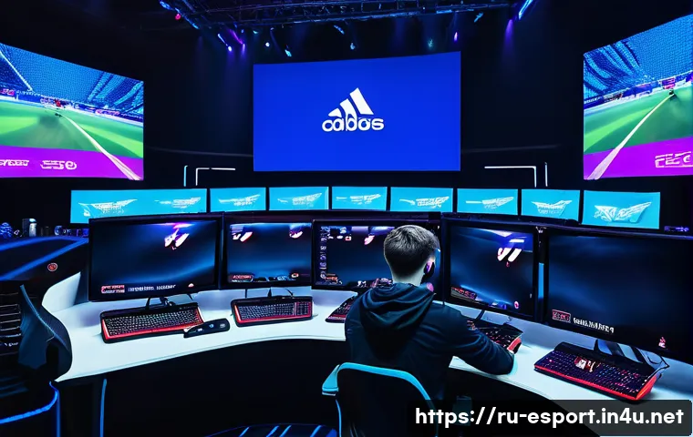 e스포츠의 글로벌 성장 - A high-tech esports gaming arena in Russia featuring modern gaming setups with powerful computers, R...