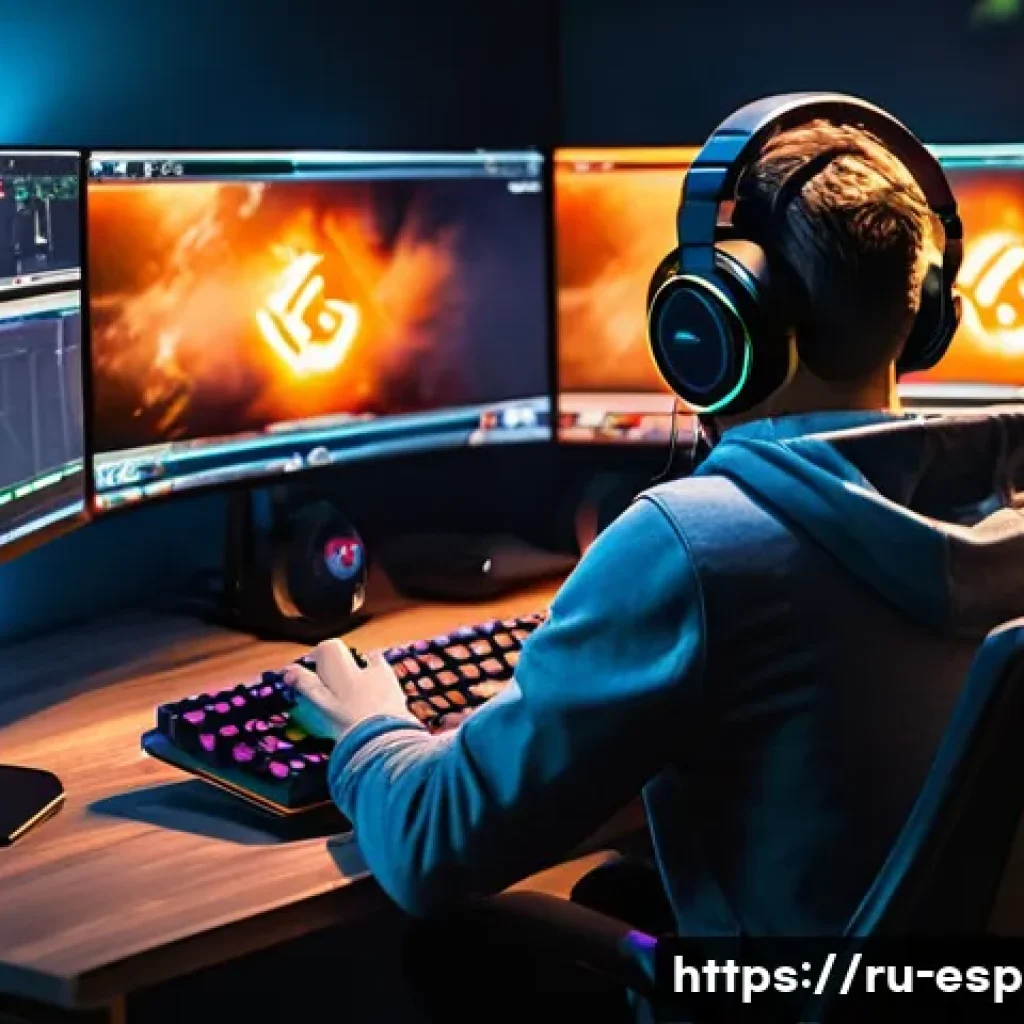LOL 서버 안정화 문제 - A detailed scene showing a professional esports gamer sitting at a high-end gaming setup in a cozy r...