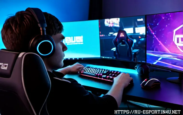 Home 30 리그 오브 레전드 챌린저스 티어 - Photorealistic young Russian esports player in a modern Moscow gaming lounge, focused at a high-end ...
