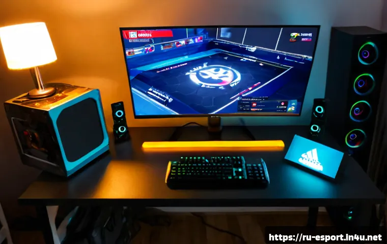 Home 17 롤 챔피언 티어 리스트 - Photorealistic overhead view of a Russian esports fan’s clean gaming desk in a modern Moscow apartme...